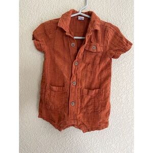 Old Navy Unisex Linen Blend Rust Romper Size 6-12 Months
